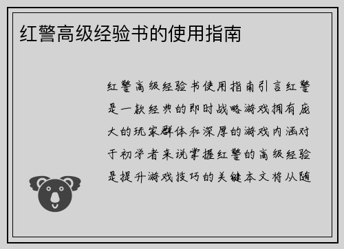 红警高级经验书的使用指南