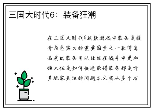 三国大时代6：装备狂潮